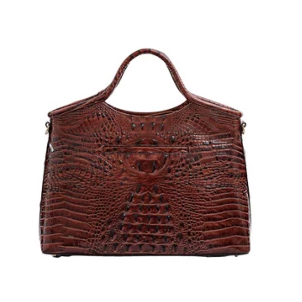 SOLD BRAHMIN LG ELAINE DOME BROWN CROC SATCHEL - Picture 3 of 10